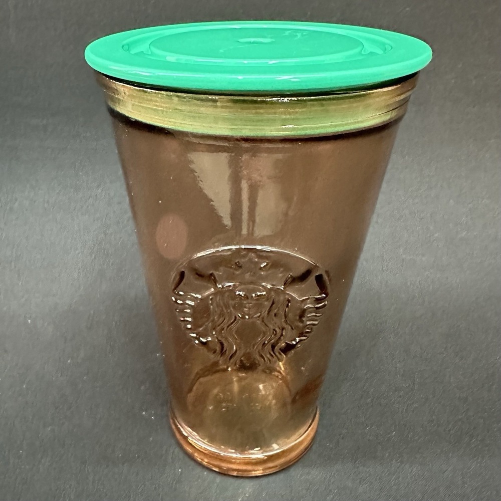 Starbucks 16 oz Glass Tumbler With Lid,  Spain,‎ 6"Brown Green - Picture 3 of 11